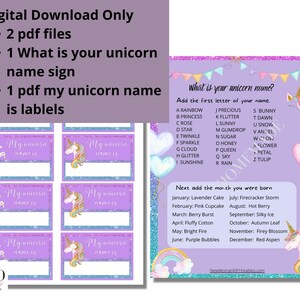Instant Download What is Your Unicorn Name Game, Birthday Party Game ...