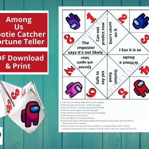 Among Us cootie catcher game, fortune teller game, party game. party favor, kids game, origami, instant download, printable game