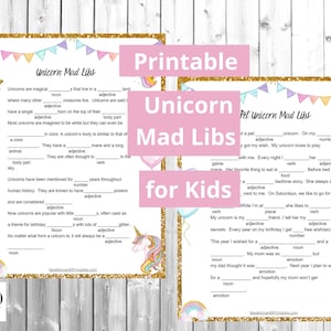 Mad Libs for Kids Printable sleepover game party game kids game instant download party activity unciorn