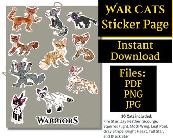 Warrior Cats SVG Digital Stickers INSTANT DOWNLOAD: The Prophecies Begin  Set 1 (Includes 18 Stickers!)