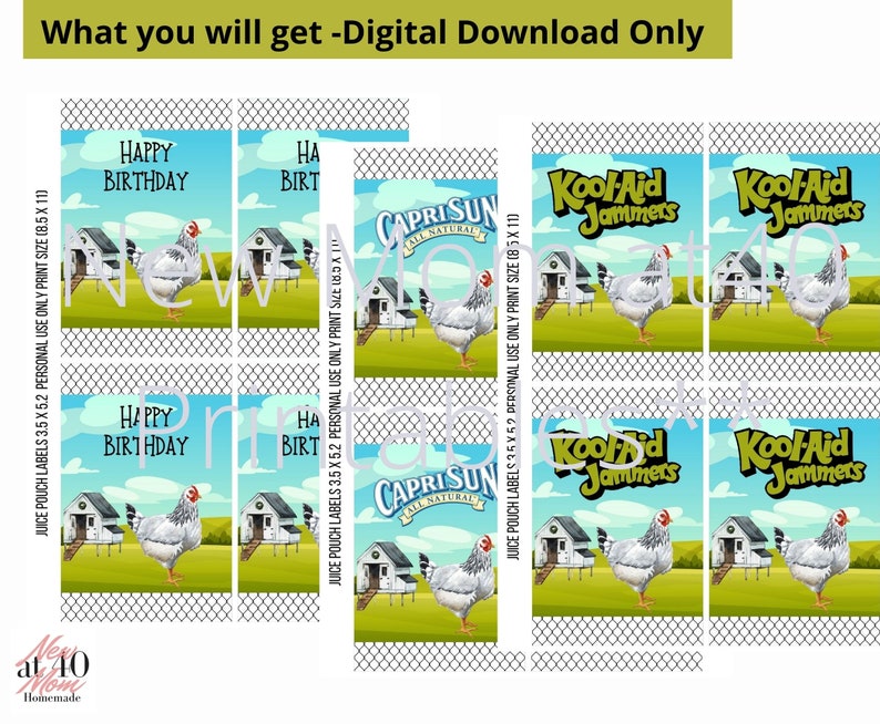 Juice pouch labels Instant download printable for a chicken image 6