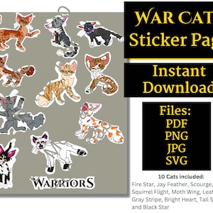 War Cats Stickers, instant download, printable, firestar, digital stickers, png stickers, jpg, pdf, svg thunder clan