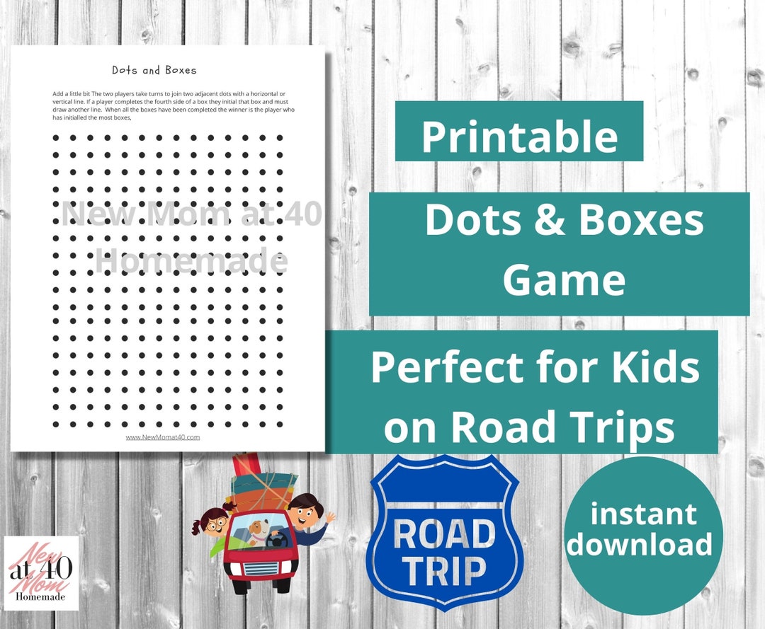 Printable Dots & Boxes Game, Travel Game, Car Game, Printable Game