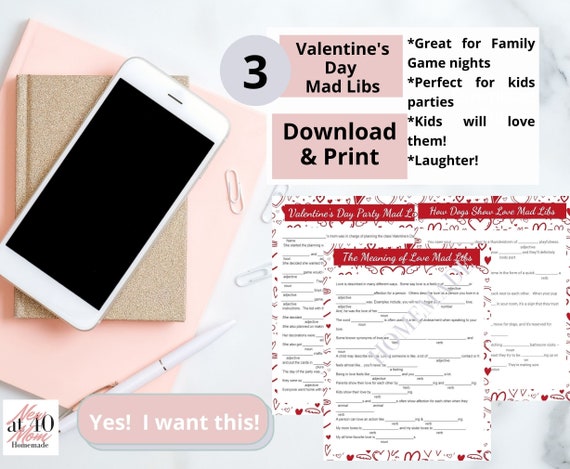 Valentine's Mad Libs for Kids Printable Mad Libs | Etsy