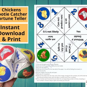 Chickens cootie catcher game fortune teller game party game. image 1