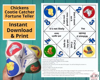 Chickens Cootie Catcher Game: Printable Origami Fortune Teller (Instant Download)