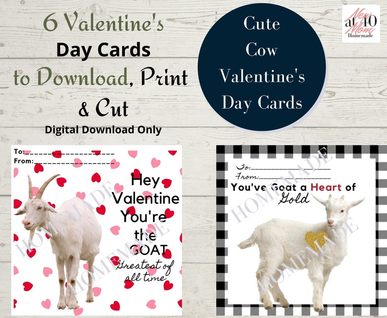 Goat Valentine card, digital download, Goat Valentine printable, kids Goats valentine, goat handout, valentine exchange, goat gift image 3