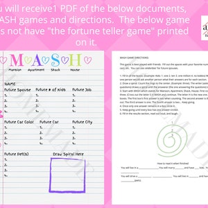 MASH Printable Party Game - Instant Download Bridal Shower Sleepover ...