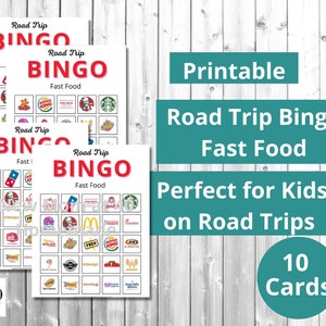 Fast Food Road Trip Bingo Printable Cards, Printable Bingo Cards, Printable Road Trip Bingo, Printable Road Trip Game, Card Game, Printable