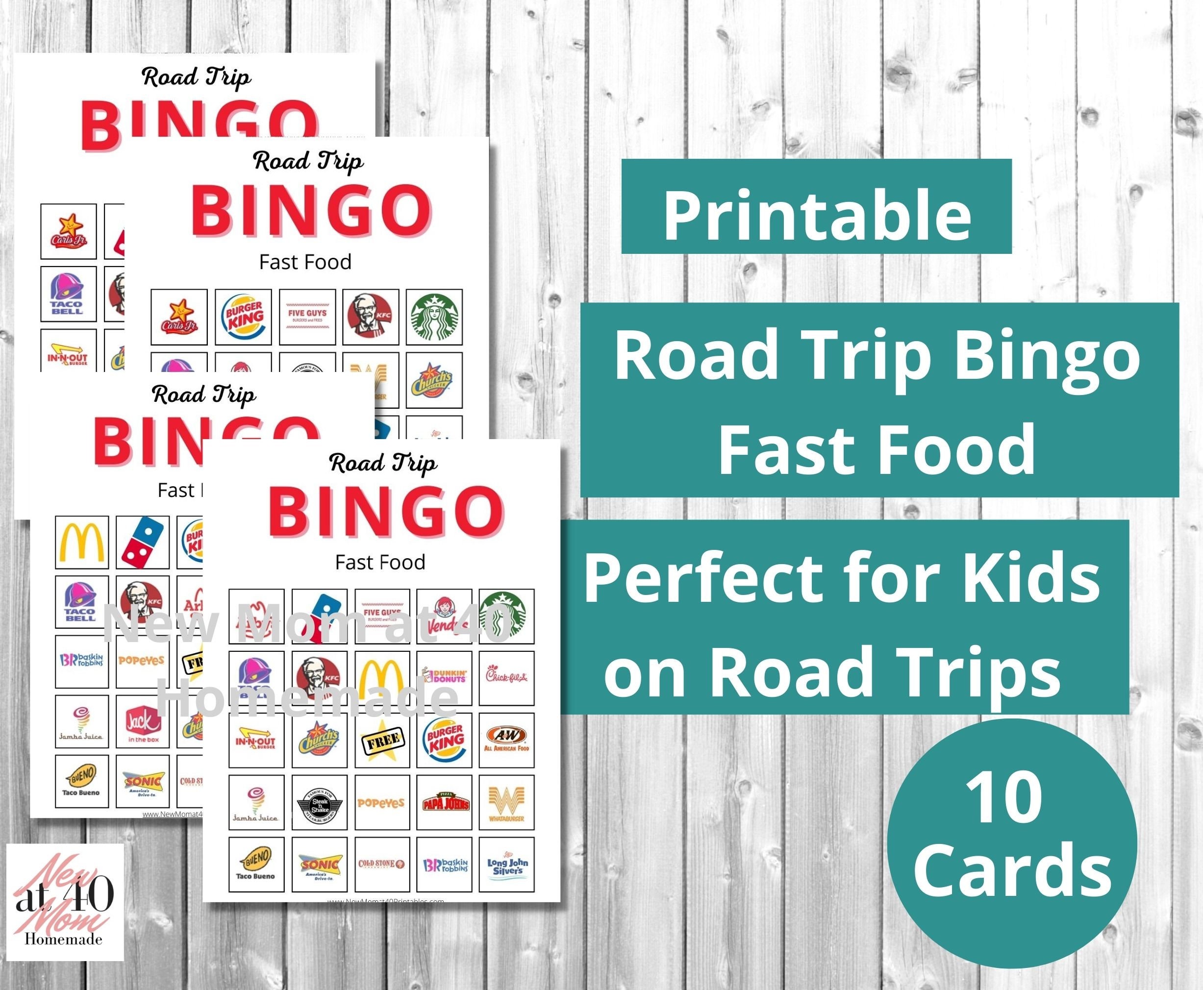 Fast Food Road Trip Bingo Printable Cards, Printable Bingo Cards, Printable Road Trip Bingo ...