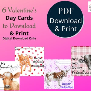 Cow Valentine card, digital download, Cow Valentine printable, kids Cows valentine, cow handout, valentine exchange, cute cows, cow gift image 2