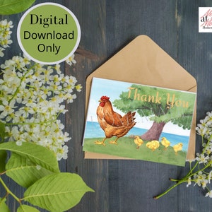 Hen and chicks thank you card, chicken thank you card, chicken card, hen card, chicks card image 2