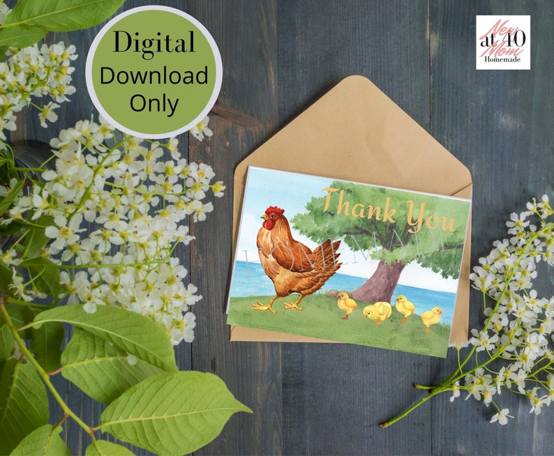 Hen and chicks thank you card, chicken thank you card, chicken card, hen card, chicks card image 2