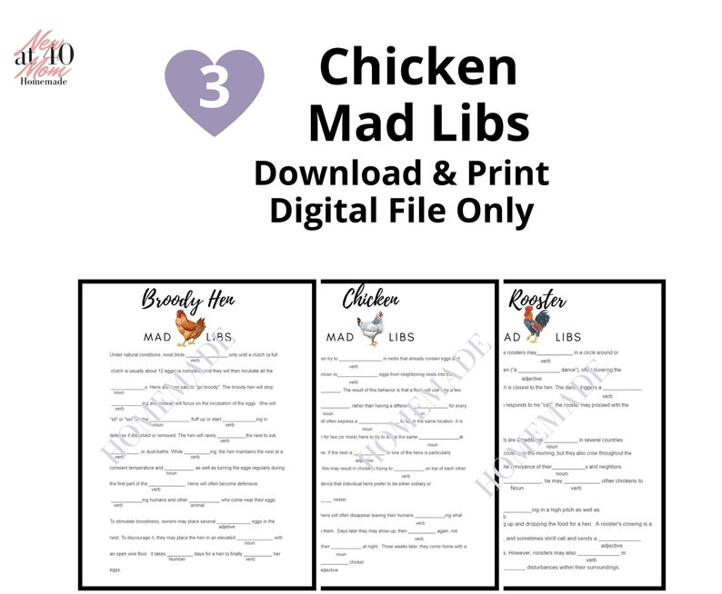 Chicken Mad Libs for Kids Printable Mad Libs Party Game Mad | Etsy