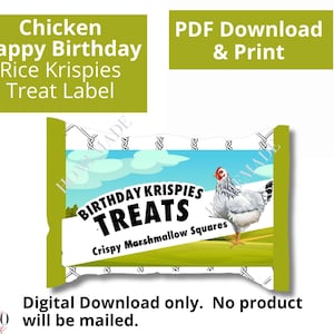 DOWNLOAD DIGITAL ChickenTheme Rice Krispies Treats Labels para impressão, saco de guloseimas Krispie de arroz para animais de fazenda, caixa, download instantâneo, presente de frango