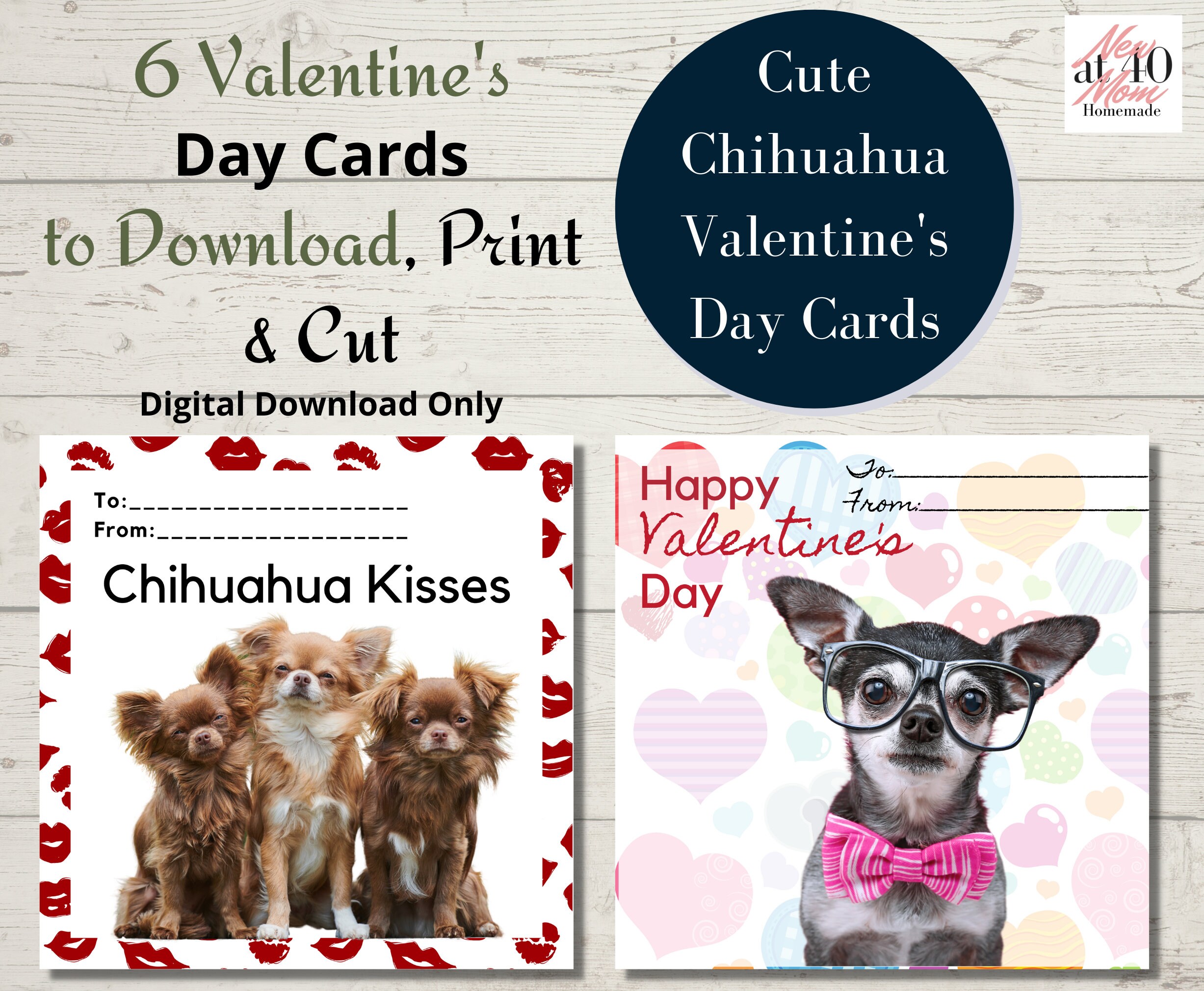 Chihuahua Dog Puppy Valentine Card, Digital Download, Chihuahua Dog