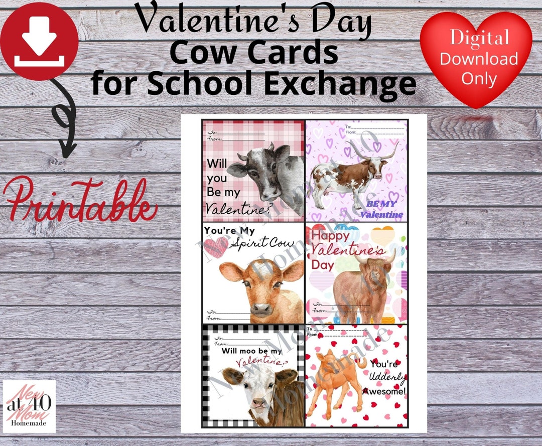 Cow Valentine Card Digital Download Cow Valentine Printable