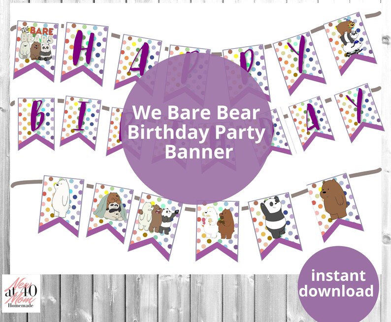 Printable We Bare Bears Birthday Banner Bunting Happy Birthday Banner ...