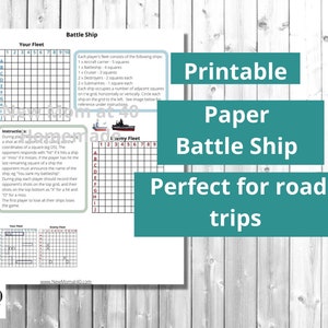 Printable battleship game, board game, instant download, kids games, classroom game, battleship paper game, pen and paper game
