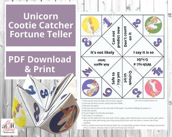 Unicorn Fortune Teller Cootie Catcher Game, Origami Party Favor (PDF Download)