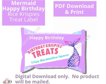 DIGITAL DOWNLOAD Mermaid Under the Sea Theme Rice Krispies Treats Labels Printable, mermaid rice krispie treat bag, box, instant download