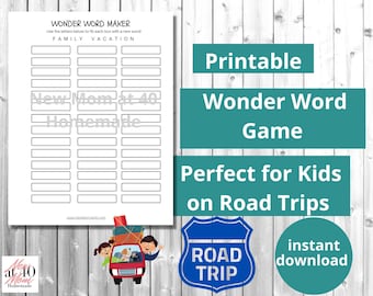 Instant download, Printable road trip word wonder game, travel game, word game, printable game, kids game, kids printable game, road trip