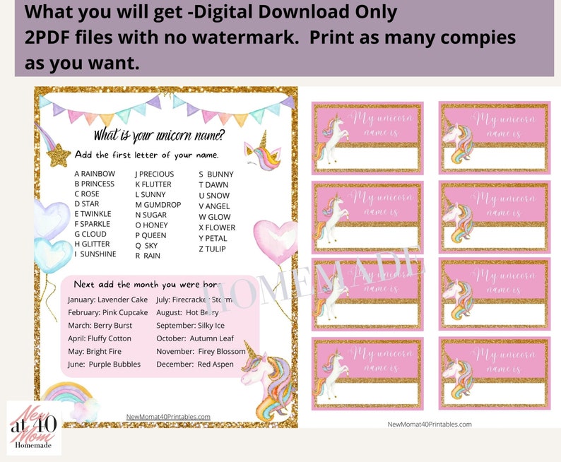 Instant Download What is Your Unicorn Name Game, Birthday Party Game ...