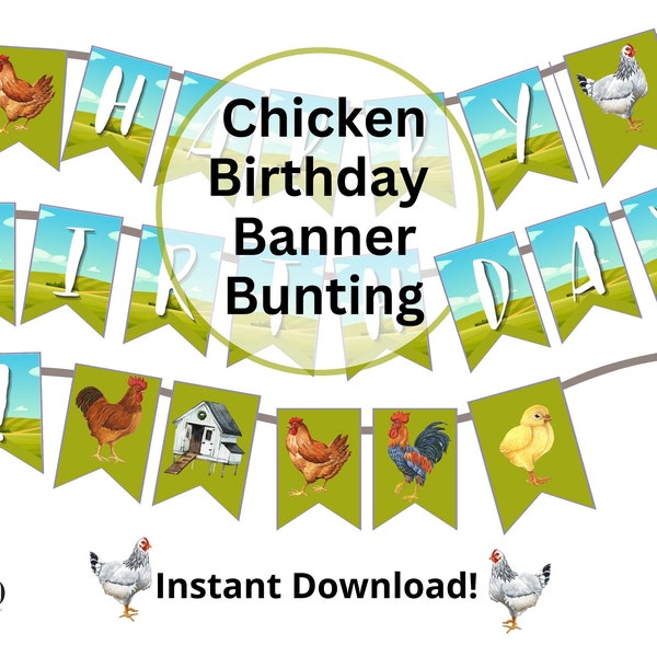 Printable Chicken Farm Animal Birthday Banner Bunting. Instant download Birthday Banner Birthday Bunting Birthday Supplies Birthday Decor