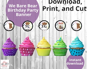 We Bare Bears Cupcake Toppers, Birthday Party Decor (Digital Download)