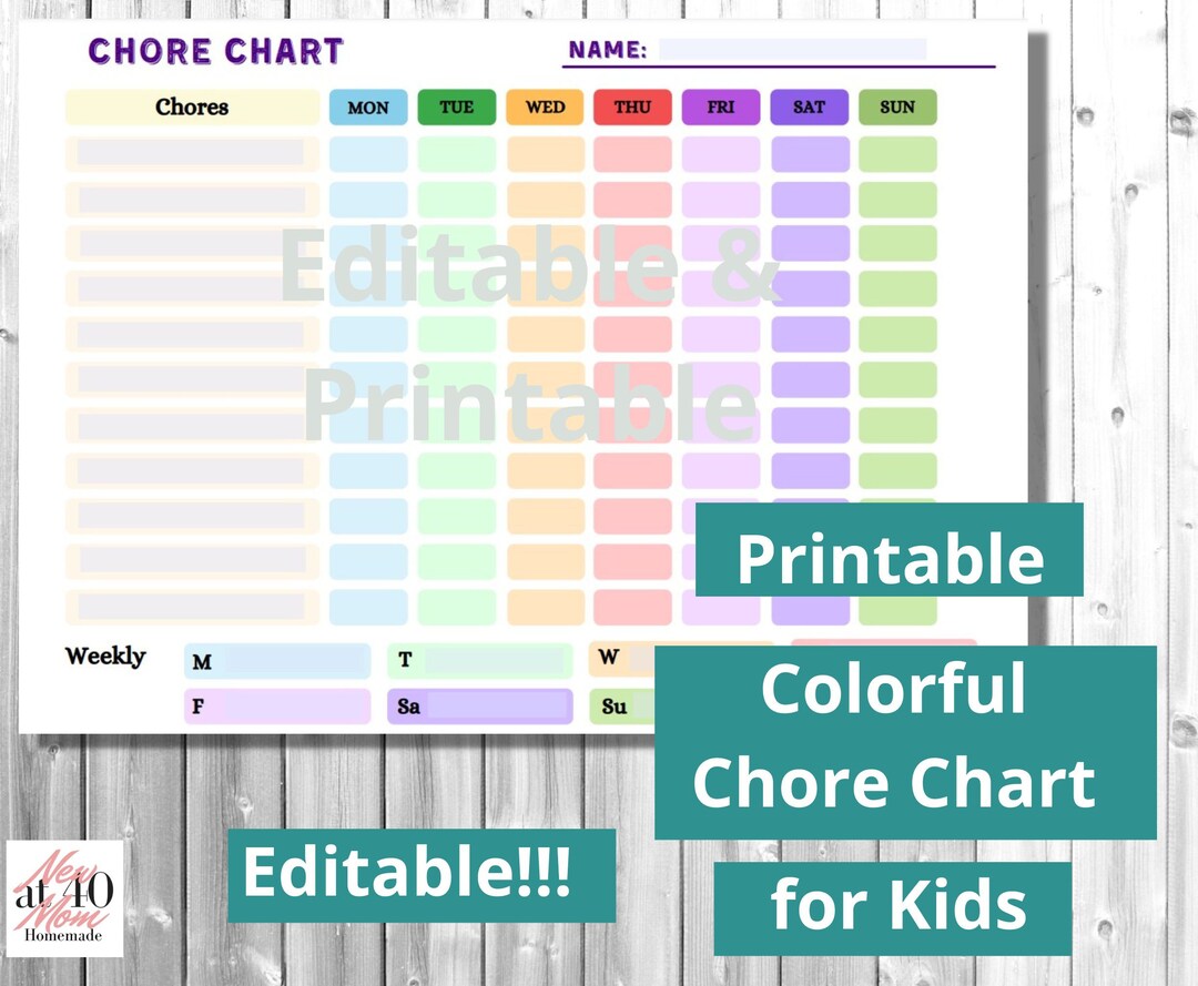 Printable &amp; Editable Chore Chart for Kids, Download, Edit, and Print ...