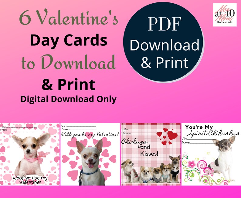 Chihuahua Dog Puppy Valentine Card, Digital Download, Chihuahua Dog