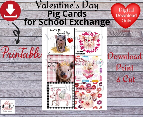 Pig Valentine Card Digital Download Pig Valentine Printable | Etsy