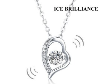 Certified VVS Moissanite Dancing Diamond Floating Heart Necklace in Sterling Silver, Floating Heart Necklace, Diamond Heart Necklace