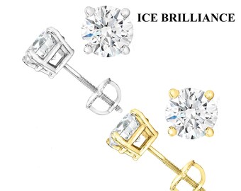 0.5Ct - 4 Carat Certified VVS Moissanite Diamond Stud Earrings Screw back in SOLID 14k Gold, Real Gold Diamond Moissanite Studs