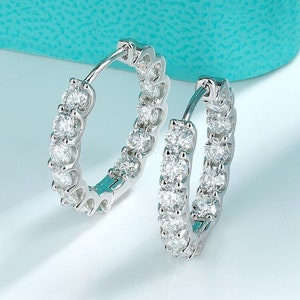 20mm Moissanite Hoop Earrings, Moissanite Hoops 14k Gold plated, Inside Out Hoop Earrings, Moissanite Earrings, Gift for Her