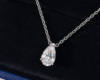 2 Ct Pear Moissanite Diamond Necklace, Sterling Silver Teardrop Pendant, Solitaire Necklace, Gift for Her, Bridal Necklace, Wedding Jewelry