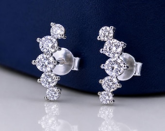 Moissanite Ear Climber Earrings, Sterling Silver Ear Crawler Earrings, Diamond Ear Climbers, Dainty Dainty Ear Sweep Jewelry, Gift for Her