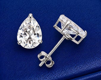 1.5 Carat Pear cut Moissanite Diamond Stud Earrings in SOLID 14k Yellow White Gold, Moissanite Earrings, Teardrop Earrings, Bridal Jewelry