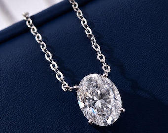 2 ct Oval Moissanite Solitaire Necklace: Sterling Silver Pendant, GRA Certified