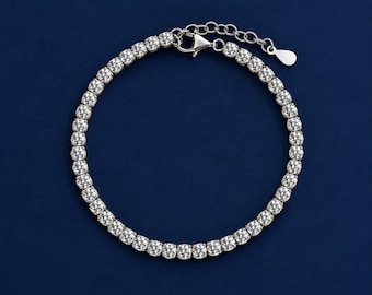 2mm 3mm Adjustable Moissanite Diamond Tennis Bracelet,  Stacking Bracelet, Sparkling Moissanite Bracelet, Minimalist Jewelry, Gift for Her