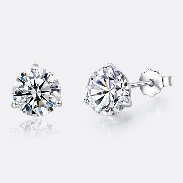 1/2 carat - 4ctw VVS Moissanite Diamond 3 Prong Martini Stud Earrings in SOLID 14k GOLD, Moissanite Martini Stud Earrings