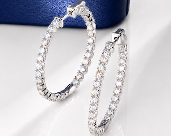 30mm Moissanite Hoop Earrings: Sterling Silver Diamond Hoops