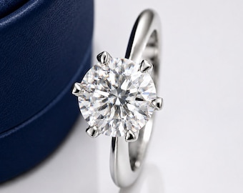 1ct/2ct/3ct Six Prong Round Brilliant Cut Moissanite Diamond Solitaire Ring, Engagement, Promise Ring