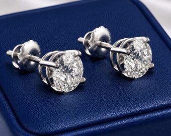 IGI CERTIFIED 1 ctw Round-cut, VS1 E Lab Grown Diamond Stud Earrings in Solid 14k Yellow Gold or White Gold with Screwbacks or Pushbacks