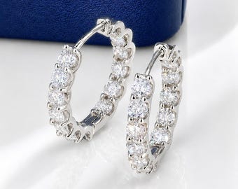 20mm Moissanite Diamond Hoop Earrings: 14k Gold Plated Sterling Silver, Eternity Hoop Earrings, Inside-Out Hoops