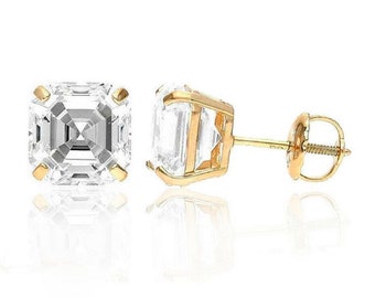 Asscher Cut Moissanite Stud Screw-back Earrings in SOLID 14k GOLD, Asscher cut Diamond Earrings, Square Stud Earrings