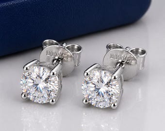 VVS Moissanite Stud Earrings: 14k Gold Plated Sterling Silver, Screw Back - Sizes 0.5ctw - 6ctw,  Passes Diamond Tester