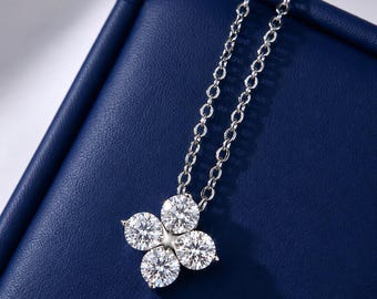 Clover Moissanite Diamond Pendant Necklace: Sterling Silver Dainty Jewelry
