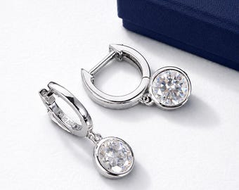 Moissanite Diamond Huggie Hoop Earrings: 14k Gold Plated Sterling Silver