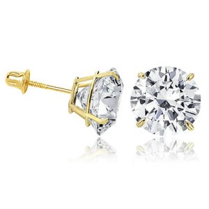 14K Gold Moissanite Stud Earrings: 1Ct - 4Ct Screw Back
